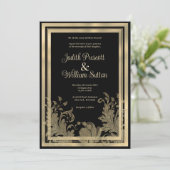 Glam Vintage Goldmedaille Blütenhochzeit Einladung (Stehend Vorderseite)