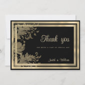 Glam Vintages schwarzes Gold Blüte Vielen Dank Einladung (Vorderseite)