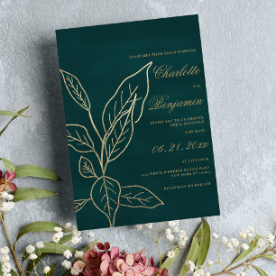 Glam-Waldgrün-Glitzer-Blumenzehe Einladung