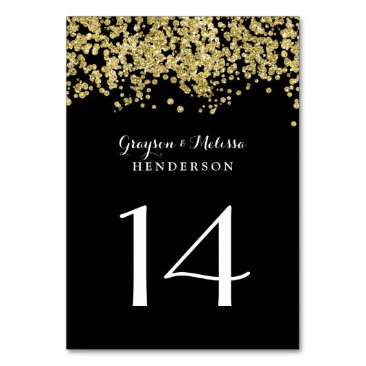 Glam Wedding Tischnummer | Chic Black and Gold (Vorderseite)