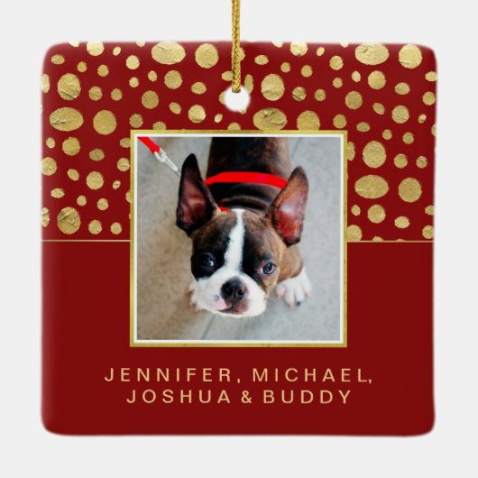 Glam Weihnachten Imitate Gold Dots on Red mit Foto Keramikornament (Rückseite)