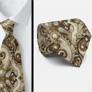 Glam Weiße und Goldene Spitze Paisley Diamant Kraw Krawatte