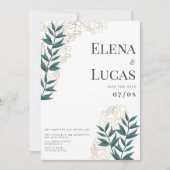 Glam, weißes, goldgrünes Pfingstich Einladung (Vorderseite)