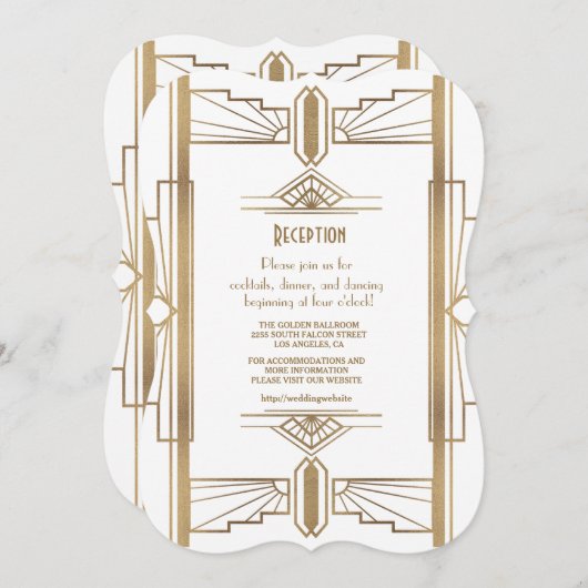 Glam White1920's Great Gatsby 1920s Empfang Einladung (Vorne/Hinten)