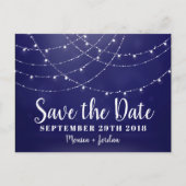 Glam White Fairy Lights Blau SAVE THE DATE Ankündigungspostkarte (Vorderseite)