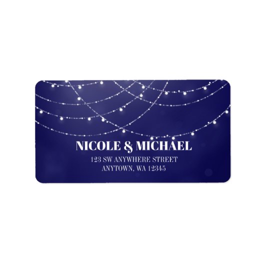 Glam White Fairy Lights Blue Adressaufkleber (Vorne)