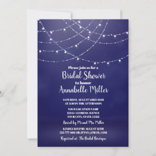 Glam White Fairy Lights Blue Brautparty Einladung