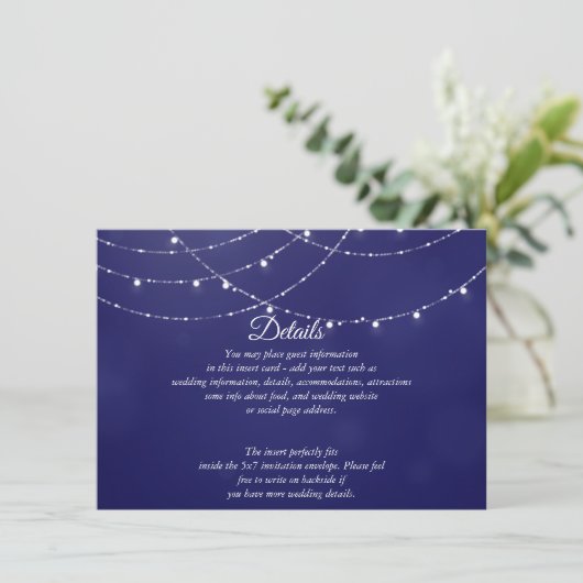 Glam White Fairy Lights Blue DETAILS Karte (Stehend Vorderseite)