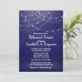 Glam White Fairy Lights Blue Probe Dinner Einladung (Stehend Vorderseite)