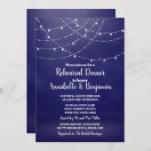 Glam White Fairy Lights Blue Probe Dinner Einladung (Vorne/Hinten)