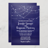 Glam White Fairy Lights Blue Wedding Einladung (Vorne/Hinten)