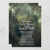 Glam White Fairy Lights Dark BOKEH Brautparty Einladung (Vorne/Hinten)