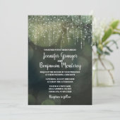 Glam White Fairy Lights Green BOKEH Wedding Einladung (Stehend Vorderseite)