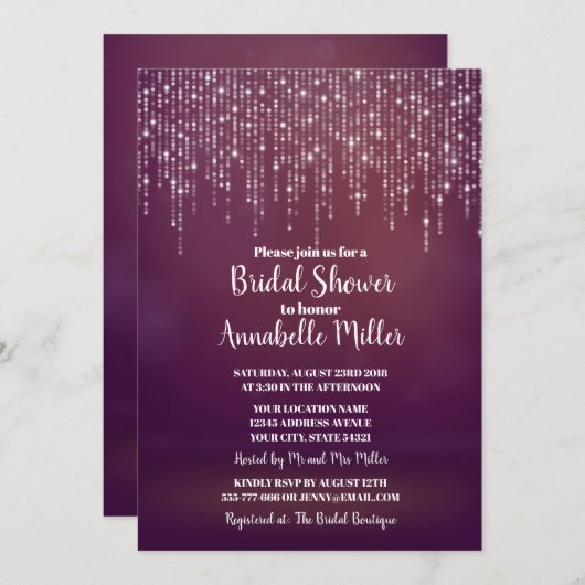 Glam White Fairy Lights PINK BOKEH Brautparty Einladung (Vorne/Hinten)