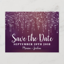 Glam White Fairy Lights pink SAVE THE DATE lila Ankündigungspostkarte