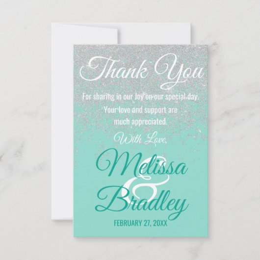 Glam White Glitzer Glitzern Aquamarin Danke (Vorderseite)