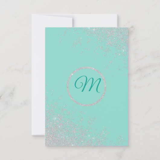 Glam White Glitzer Glitzern Aquamarin Danke (Rückseite)