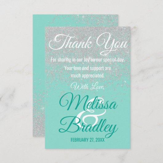 Glam White Glitzer Glitzern Aquamarin Danke (Vorne/Hinten)