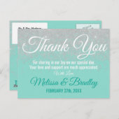 Glam White Glitzer Glitzern Aquamarin Danke Postkarte (Vorne/Hinten)