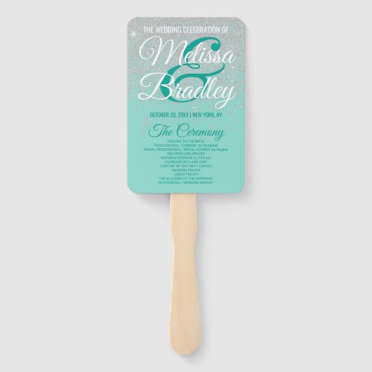 Glam White Glitzer Glitzern Aquamarin Hochzeitspro Fächer (Rückseite)