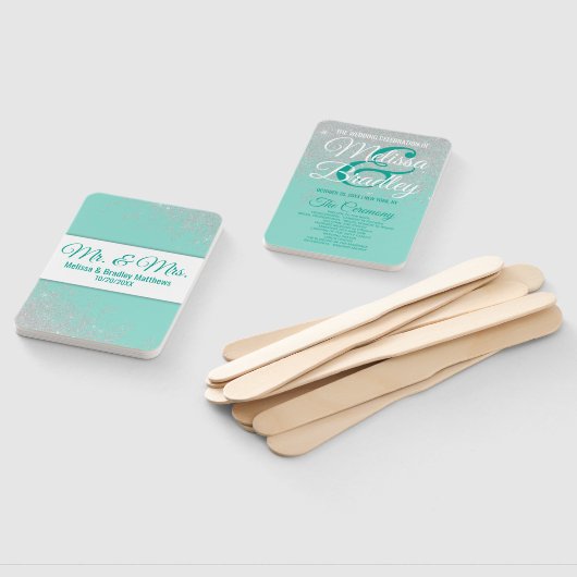 Glam White Glitzer Glitzern Aquamarin Hochzeitspro Fächer (Non-assembled)