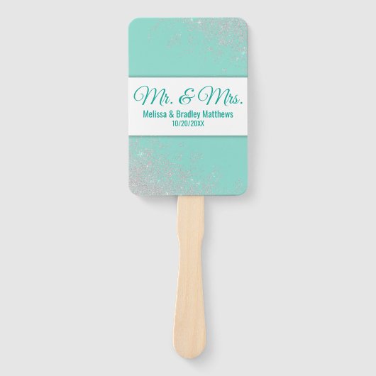 Glam White Glitzer Glitzern Aquamarin Hochzeitspro Fächer (Vorderseite)