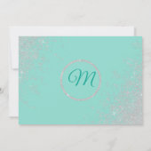 Glam White Glitzer Glitzern Aquamarin Save the Dat Einladung (Rückseite)