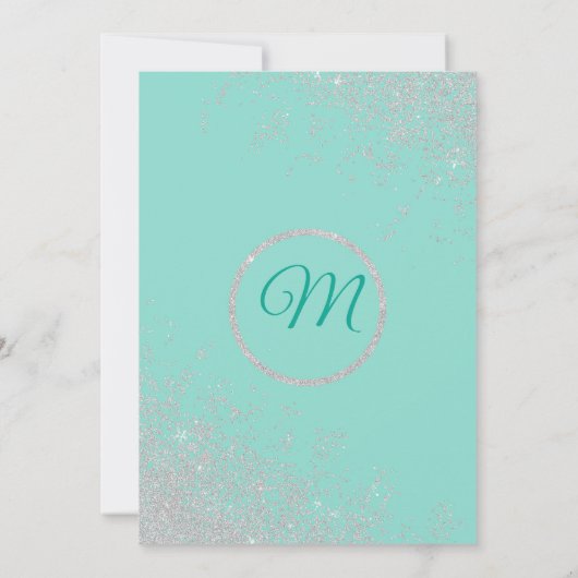 Glam White Glitzer Glitzern Aquamarin Sweet 16 Einladung (Rückseite)