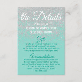 Glam White Glitzer Glitzern Aquamarine Hochzeitdet Begleitkarte