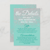 Glam White Glitzer Glitzern Aquamarine Hochzeitdet Begleitkarte (Vorne/Hinten)