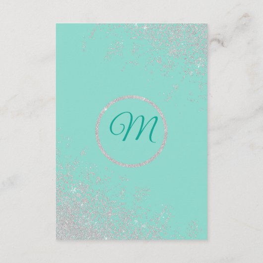 Glam White Glitzer Glitzern Aquamarine Hochzeitdet Begleitkarte (Rückseite)