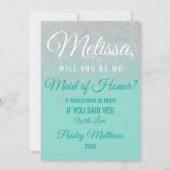 Glam White Glitzer Glitzern Aquamarine Trauzeugin Einladung (Vorderseite)