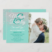 Glam White Glitzer Glitzern Aquamarine Verlobung Einladung (Vorne/Hinten)