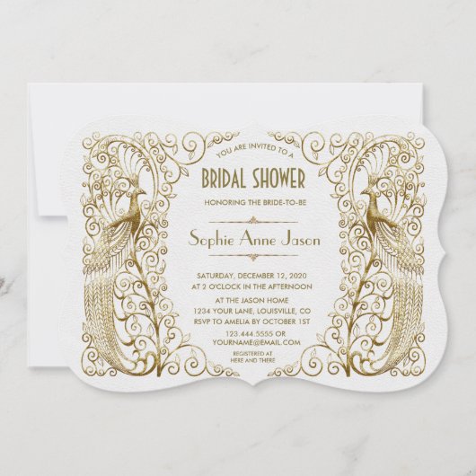 Glam White Gold Art Deco Brautparty Einladung (Vorderseite)