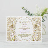 Glam White Gold Art Deco Frieden Silvesterabend Einladung (Stehend Vorderseite)
