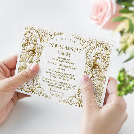 Glam White Gold Art Deco Frieden Silvesterabend Einladung