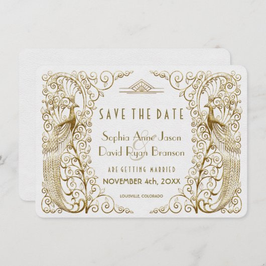 Glam White Gold Art Deco Friedhöfe Save the Date (Vorne/Hinten)