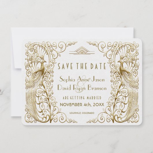 Glam White Gold Art Deco Friedhöfe Save the Date (Vorderseite)