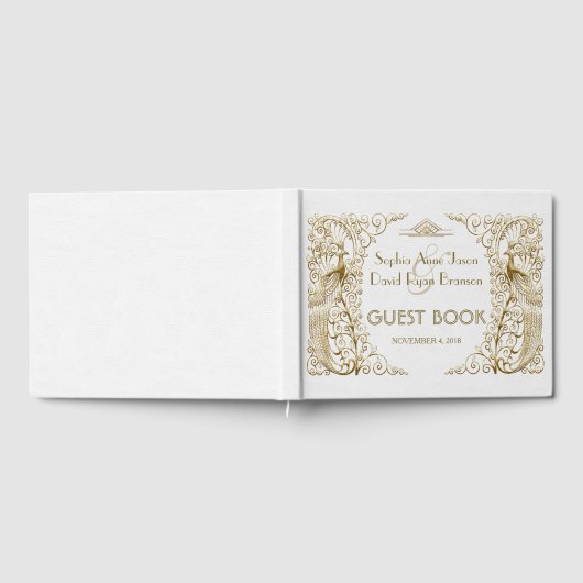 Glam White Gold Art Deco Gästebuch (Voll)