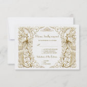 Glam White Gold Art Deco Peacocks Wedding RSVP (Vorderseite)