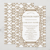 Glam White Gold Great Gatsby 20s Bachelor Party Einladung (Vorne/Hinten)