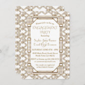 Glam White Gold Great Gatsby Engagement Party Einladung (Vorne/Hinten)