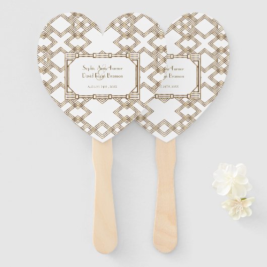 Glam White Gold Great Gatsby Wedding Fächer (Vorne und Hinten)