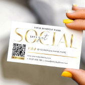 Glam White & Gold Let's Get Social Media QR Code Visitenkarte