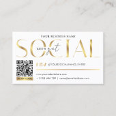 Glam White & Gold Let's Get Social Media QR Code Visitenkarte (Vorderseite)