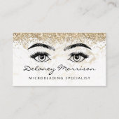 Glam White Gold Marmor Augen QR-Code Microblading Visitenkarte (Vorderseite)