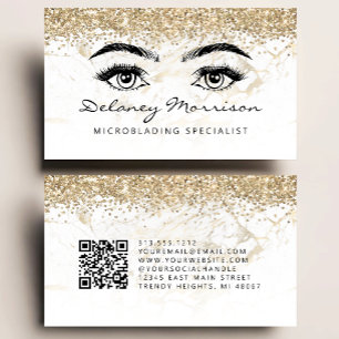 Glam White Gold Marmor Augen QR-Code Microblading Visitenkarte
