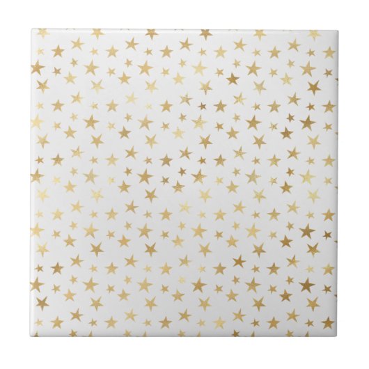 Glam White Gold Stars Fliese (Vorderseite)