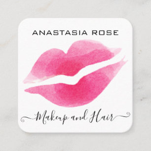 Glam White & Pink Lips Kiss Lipstick Makeup Artist Quadratische Visitenkarte