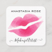 Glam White & Pink Lips Kiss Lipstick Makeup Artist Quadratische Visitenkarte (Vorderseite)